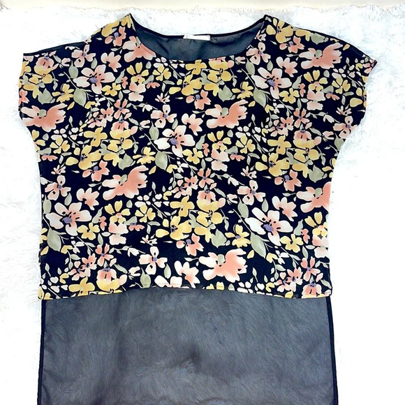 Lush High Low Floral Blouse Semi Sheer - Picture 1 of 5